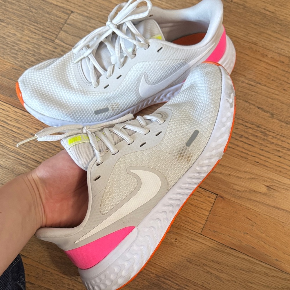 Nike Women's White Running Shoes with Pink & Orange Accents